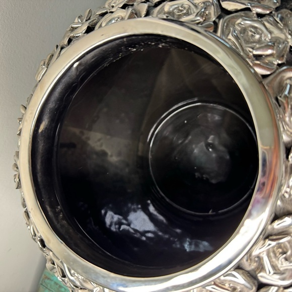 Kare Vase Rose Multi Chrome Silver Rose Embossed Vase | Glam Modern Home Decor - Picture 3 of 10